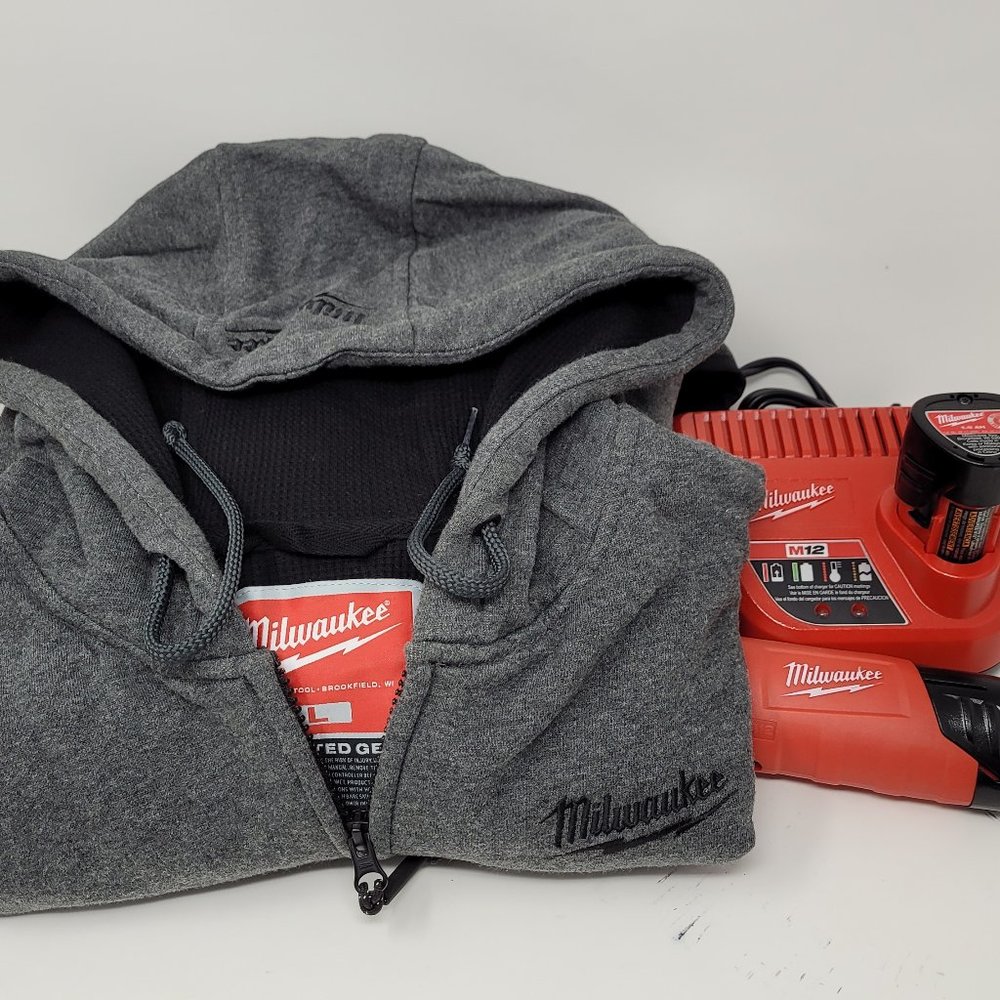 Milwaukee Heated Hoodie KIT M12 12V Battery and Charger Included Color Gray